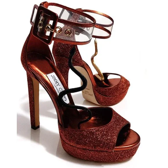 Jimmy Choo Mayner 130 Orange Glitter Women US 7 EU 37 Ankle Strap Sandals - Picture 7 of 9